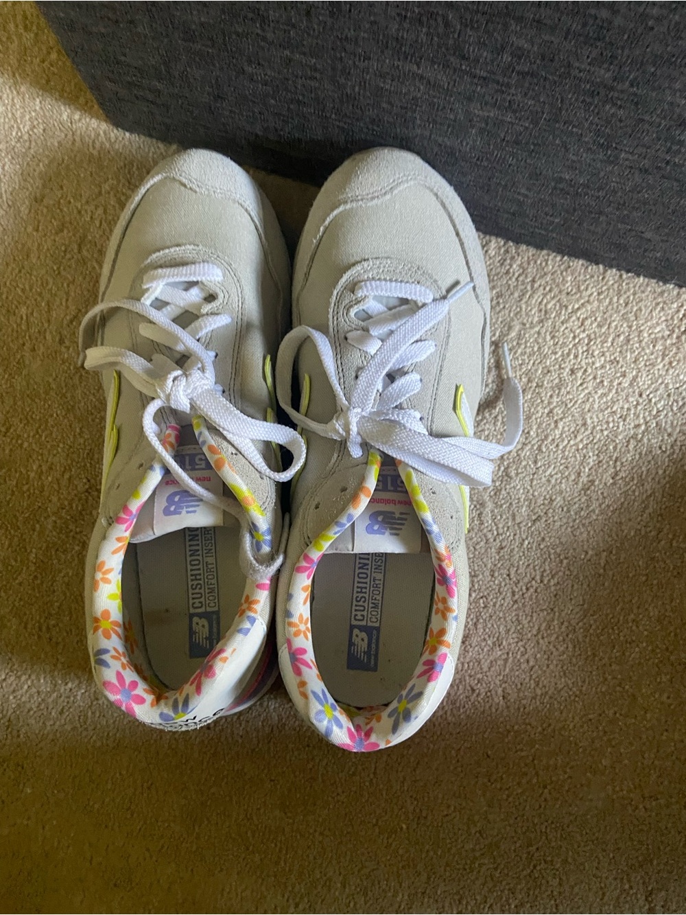New Balance Kids White and Floral Lace-Up Sneakers